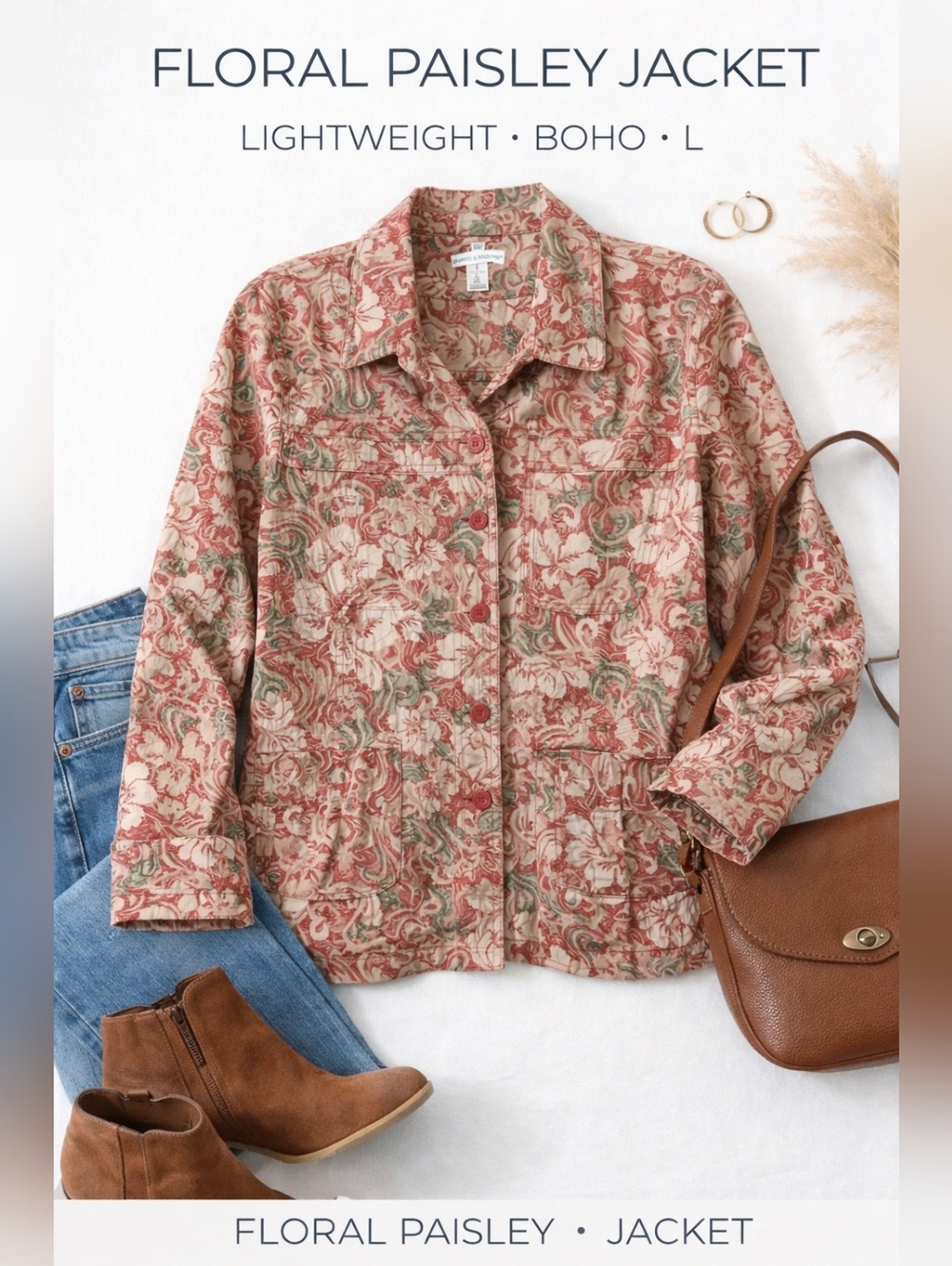 Rebecca Malone Floral Jacket Blazer Paisley Button Front Size Large